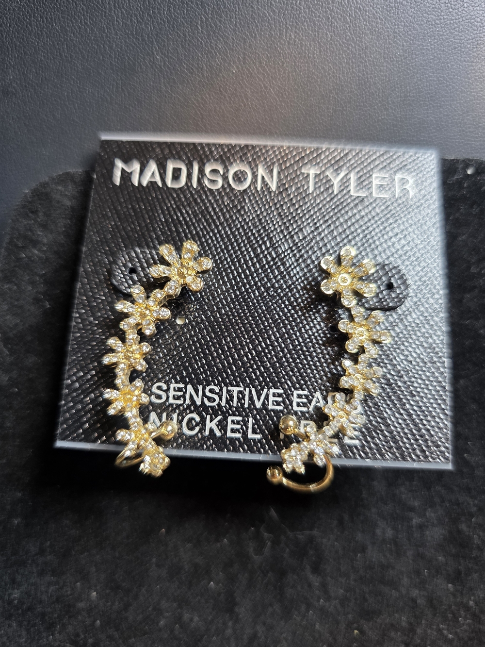 #1014 Madison Gold Floral Crystal Ear Climbers